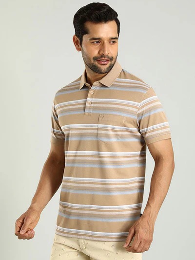 Indian Terrain Men's Half Sleeve Regular Fit Beige Polo T-Shirt